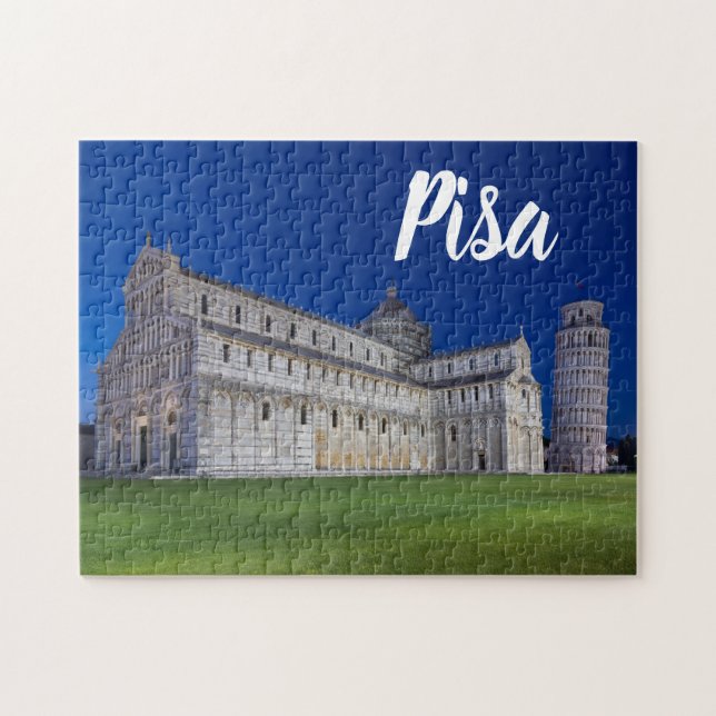 Pisa Leaning Tower Night Panorama Italien Geschenk Puzzle (Horizontal)