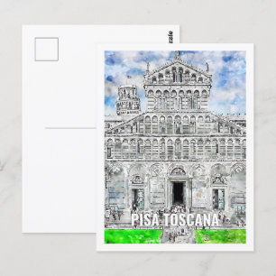 Pisa Toscana Italien Berühmter Platz Wasserfarben Postkarte