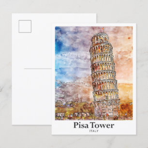 Pisa Tower Italien Reisen Wasserfarben Handgezeich Postkarte