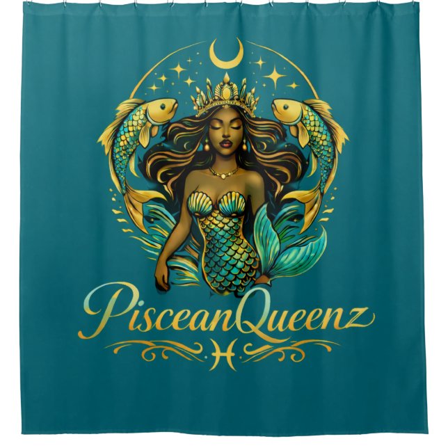 Piscean Queen Teal Shower Curtain Duschvorhang (Vorderseite)