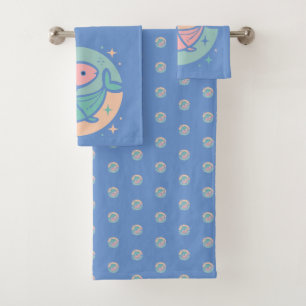 PISCES, abstraktes Design des Zodiac-Zeichens, T-S Badhandtuch Set
