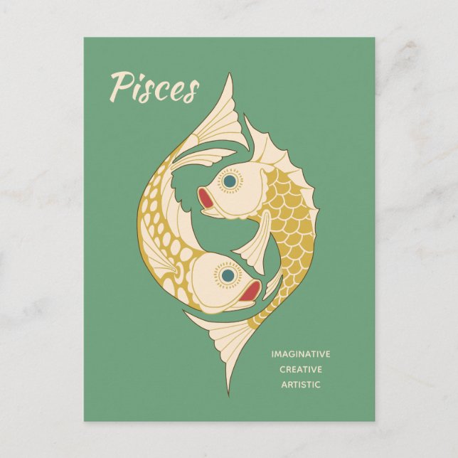 Pisces Art Nouveau Zodiac Zeichen CC1264 Astrologi Postkarte (Vorderseite)