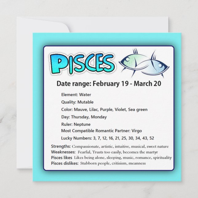 Pisces Astrologisches Horoskop Zodiac-Karte (Vorderseite)