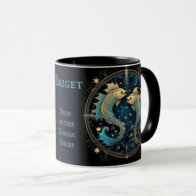 Pisces Birthday Geschenk Name hinzufügen Beautiful Tasse (VorderseiteRechts)