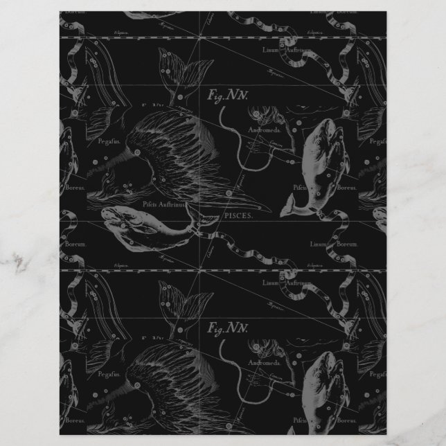 Pisces Constellation Hevelius 1690 auf Schwarz (Vorderseite)