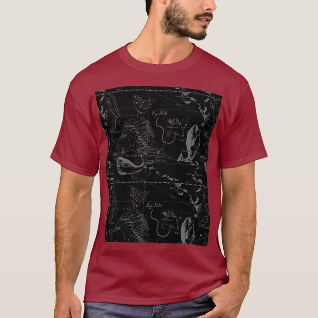 Pisces Constellation Map Hevelius 1690 Graving T-Shirt (Vorderseite)