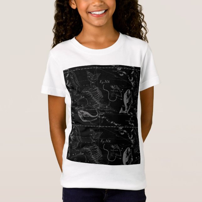 Pisces Constellation Map Hevelius 1690 Graving T-Shirt (Vorderseite)