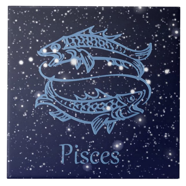 Pisces Constellation und Zodiac Sign with Stars Fliese (Vorderseite)