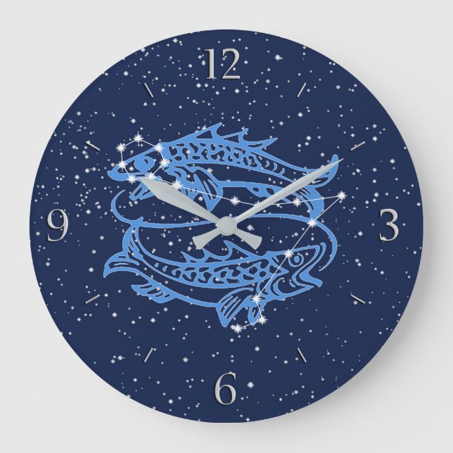 Pisces Constellation und Zodiac Sign with Stars Große Wanduhr (Vorderseite)