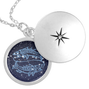 Pisces Constellation und Zodiac Sign with Stars Versilberte Kette