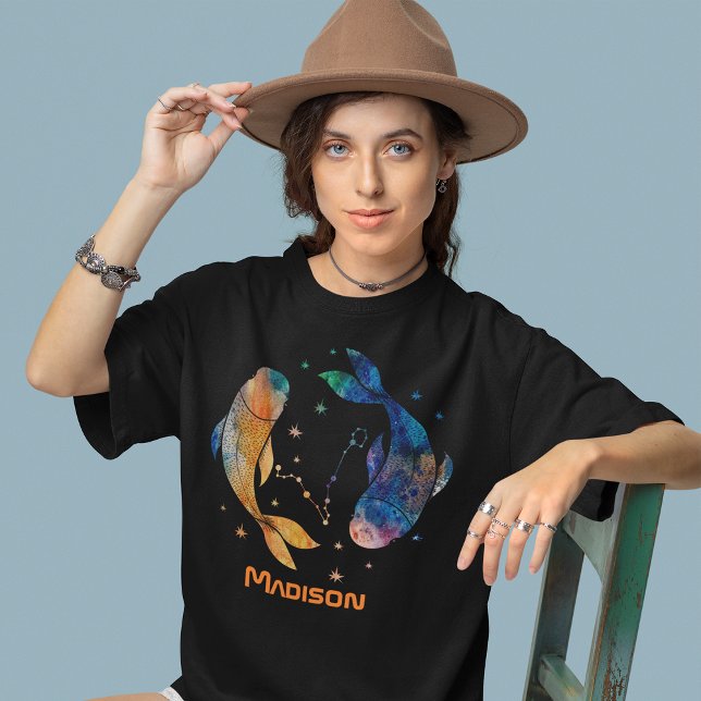 Pisces Constellation Zodiac Watercolor Star Galaxy T-Shirt (Von Creator hochgeladen)