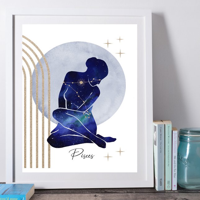Pisces Feminine Blue Gold Zodiac Design Poster (Von Creator hochgeladen)