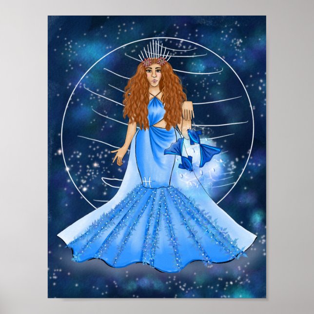 Pisces Goddess mit Planet Neptun Poster (Vorne)