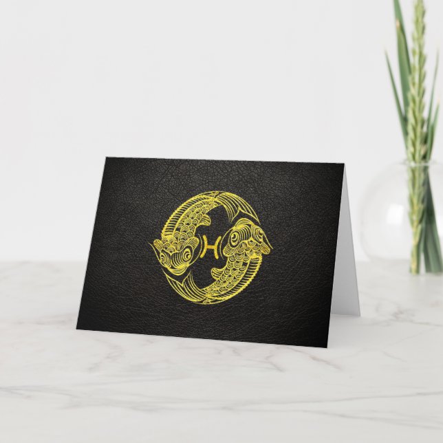 Pisces Gold auf Leder Karte (Vorderseite)