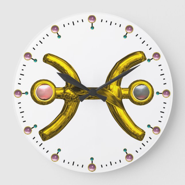 PISCES GOLD ZODIAC BIRTHDAY JEWEL MIT PEARLS GROßE WANDUHR (Vorderseite)
