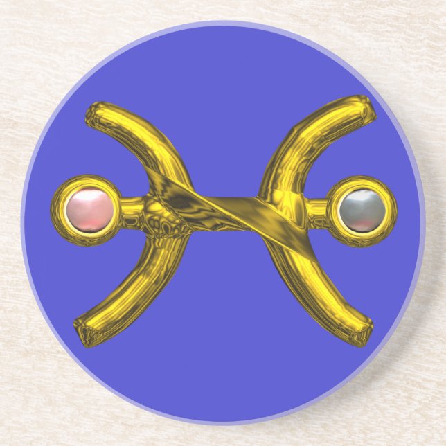 PISCES GOLD ZODIAC BIRTHDAY JEWEL ,Pearls Blue Getränkeuntersetzer (Vorne)