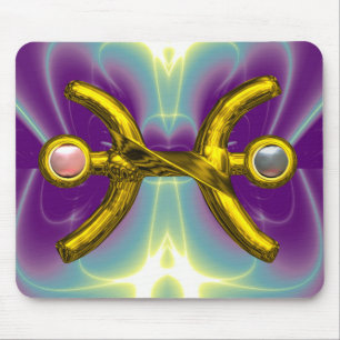PISCES Gold Zodiac Geburtstagszeichen, Weißrosa Pe Mousepad