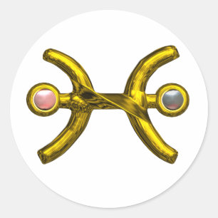 PISCES / GOLD ZODIACAL SIGN JEWEL MIT PEARS RUNDER AUFKLEBER