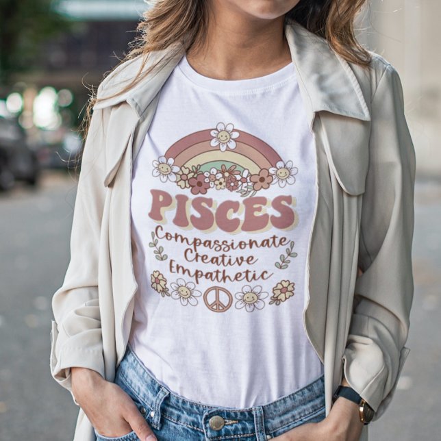 Pisces Groovy Retro Floral Rainbow T-Shirt (Von Creator hochgeladen)