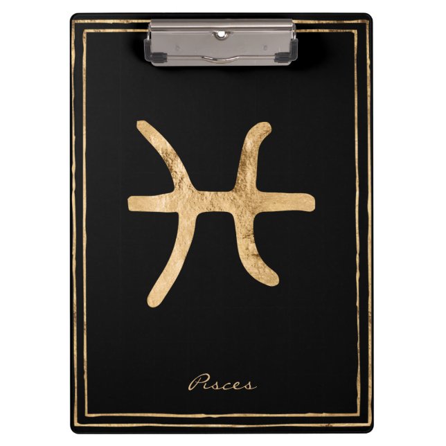 Pisces Hammergoldstylisierte Astrologie-Symbol Klemmbrett (Vorderseite)