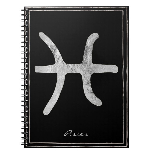Pisces Hammersilber stilisierte Astrologie-Symbol Notizblock (Vorderseite)