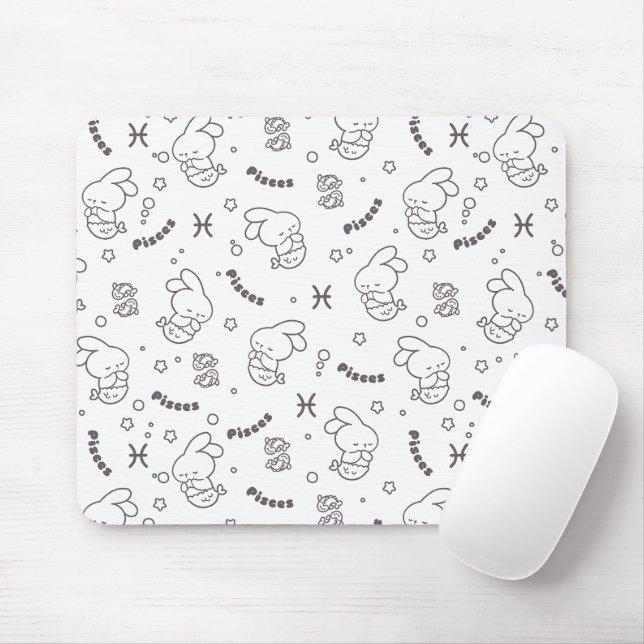 Pisces Harmony: Bunny Mermaids Muster Art Mousepad (Mit Mouse)