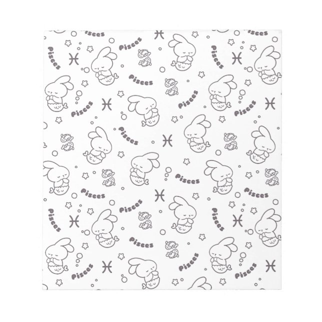 Pisces Harmony: Bunny Mermaids Muster Art Notizblock (Vorderseite)