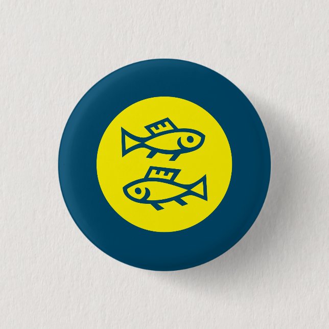 Pisces Horoskop Gelb Blau Modern Minimalistisch Button (Vorderseite)