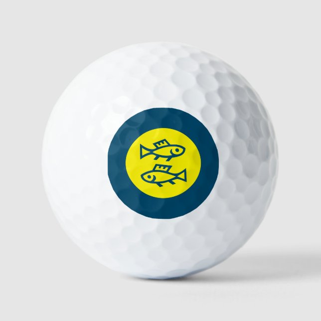 Pisces Horoskop Gelb Blau Modern Minimalistisch Golfball (Vorderseite)