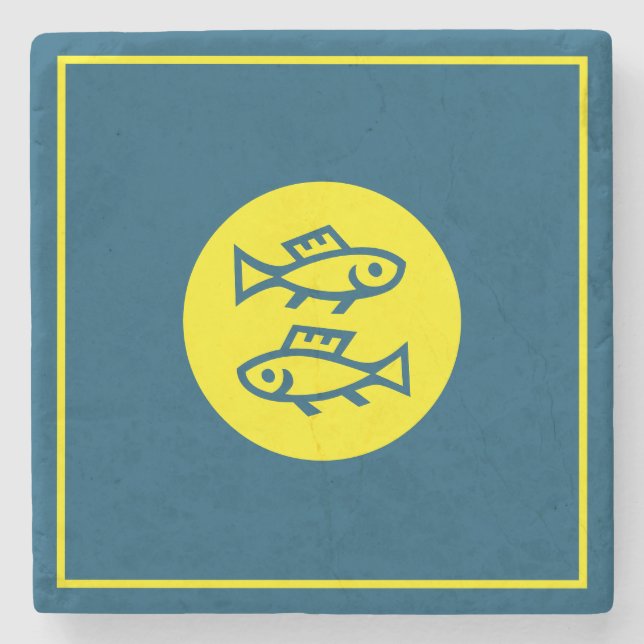 Pisces Horoskop Gelb Blau Modern Minimalistisch Steinuntersetzer (Vorderseite)