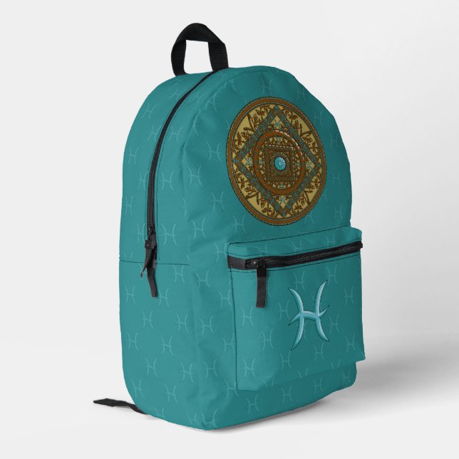 Pisces Mandala Bedruckter Rucksack (Rückseitige Ecke links)