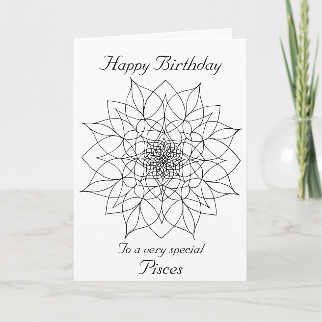 Pisces Mandala: Color your own Birthday Card Karte (Vorderseite)