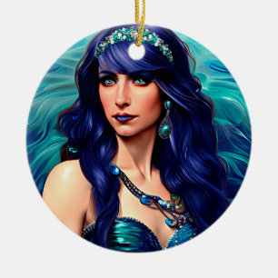 Pisces Mermaid Queen Original Fantasy Art Keramik Ornament