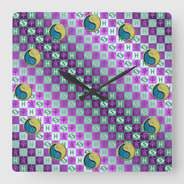 Pisces & Metal Boar Quadratische Wanduhr (Vorderseite)