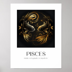 Pisces Poster Black & Gold Elegantes Zodiac-Gesche