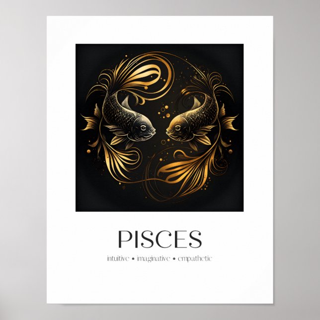 Pisces Poster Black & Gold Elegantes Zodiac-Gesche (Vorne)
