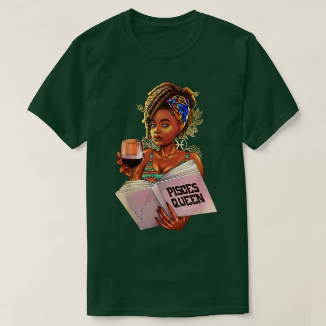 Pisces Queen Afro Locs Girl Zodiac Zeichen zum Geb T-Shirt (Design vorne)