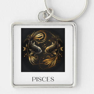 Pisces Schlüsselanhänger Black and Gold Zodiac Sig