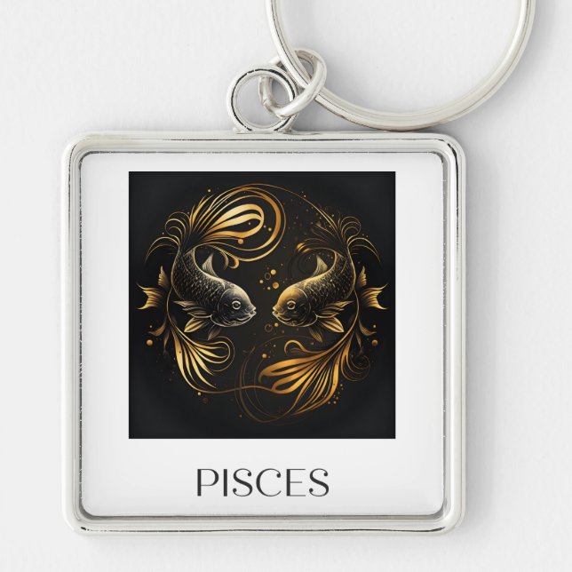 Pisces Schlüsselanhänger Black and Gold Zodiac Sig (Vorne)