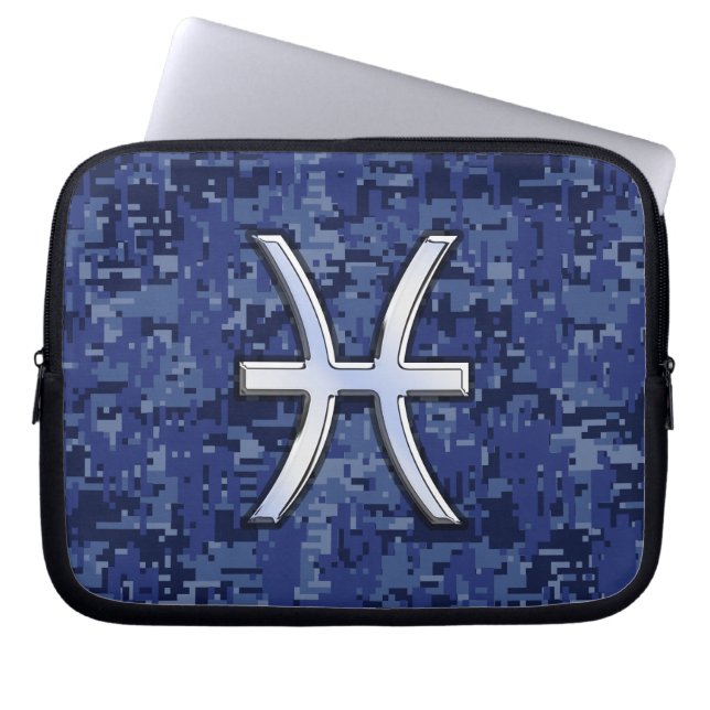 Pisces Sign Navy Blue Digital Camouflage Laptopschutzhülle (Vorderseite)