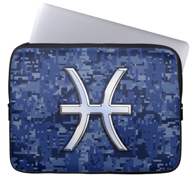 Pisces Sign Navy Blue Digital Camouflage Laptopschutzhülle (Vorderseite)