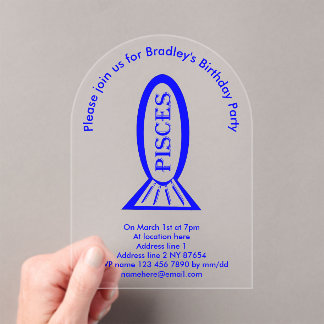 Pisces Star Sign Fish Custom Geburtstagsparty Acryleinladungen