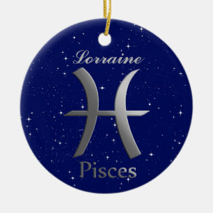 Pisces Sun Sign Symbol mit Name Keramik Ornament