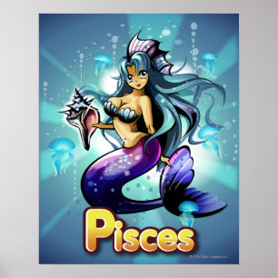 'Pisces' unterhalb der Meerjungfrau Poster