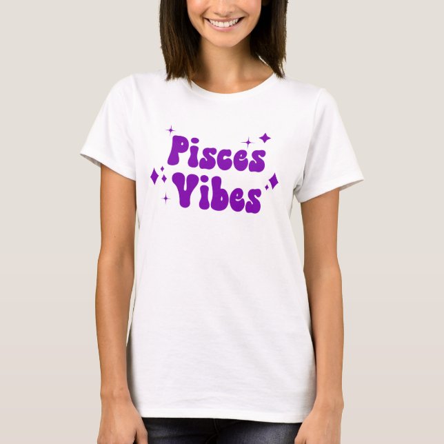 Pisces Vibes Zodiac Astrologie Lila Sterne T-Shirt (Vorderseite)
