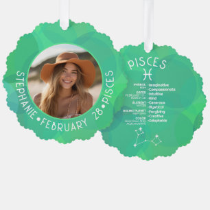 Pisces Zodiac Astrologie Foto Custom Birthdate Ornament Karte