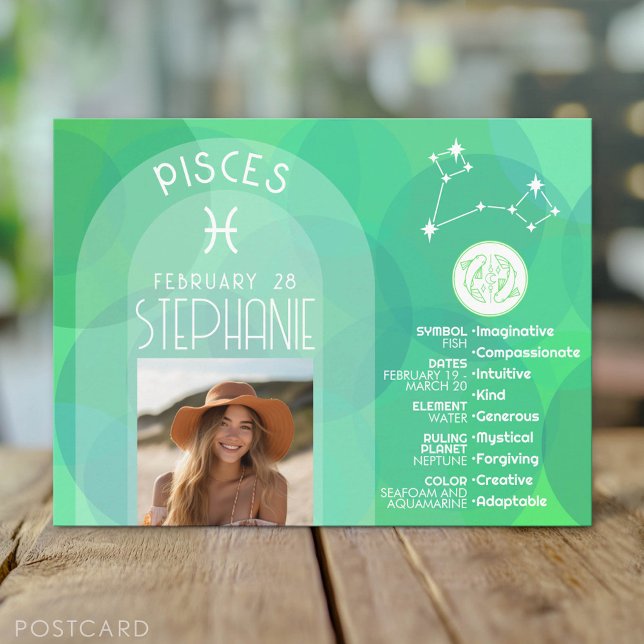 Pisces Zodiac Astrologie Foto Custom Birthdate Postkarte (Zodiac Sign Postcard)