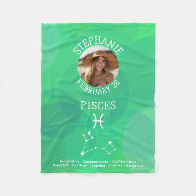 Pisces Zodiac Astrology Photo Custom Birthdate Fleecedecke (Vorderseite)