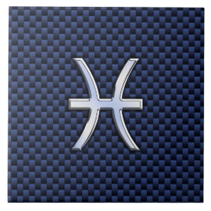 Pisces Zodiac auf Blue Carbon Fibre Print Fliese