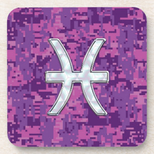Pisces Zodiac auf Fuchsia Pink Digital Camouflage Getränkeuntersetzer